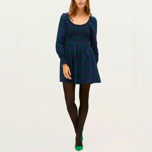Hill House Plaid Long Sleeve Dress in Blue and Green